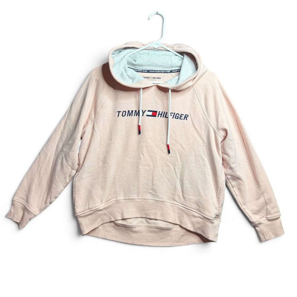 Tommy Hilfiger Sport Womens Peach Pink Logo Hoodie Raglan Sweatshirt TPJOR024F